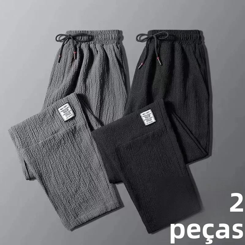 Calças de Trabalho Masculinas Soltas e Finas de Seda Gelada para Verão, Secagem Rápida, Leves, Confortáveis, Respiráveis, Mod...
