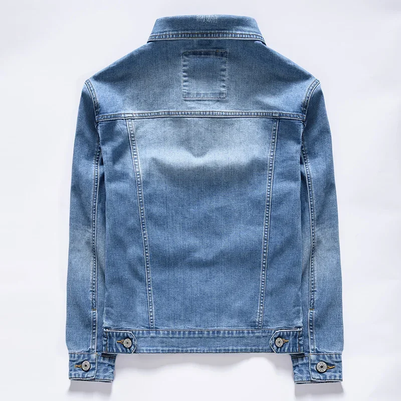 ผ้าฝ้ายลำลองยืดได้สำหรับผู้ชาย3สีสไตล์คลาสสิก jaket DENIM Biru วินเทจ Mantel Jin ฤดูใบไม้ผลิและฤดูใบไม้ร่วงใหม่