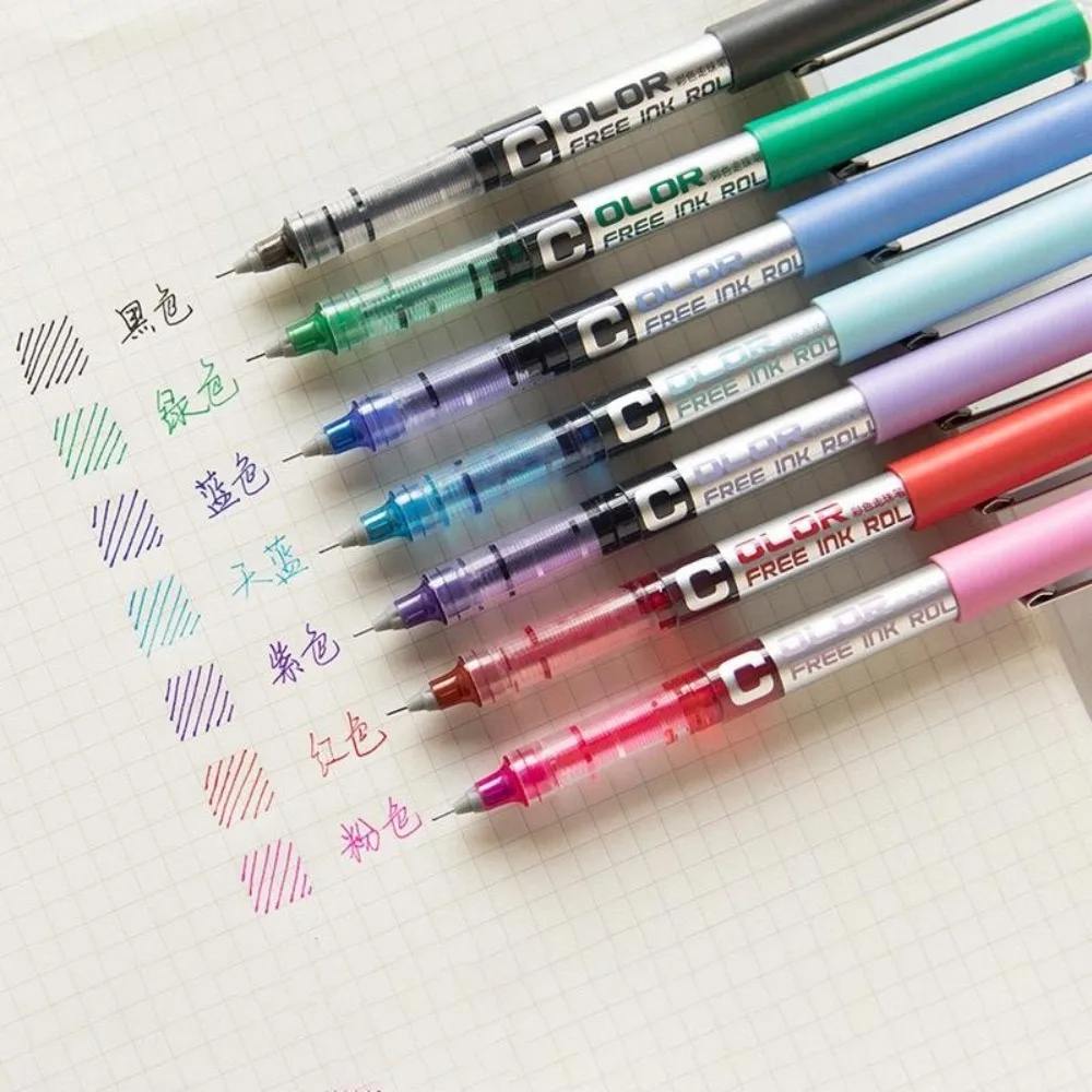 0.5mm Straight Liquid Color Gel Pen Student Colored Line Drawing Marker Pen 7-color Large Capacity Graffiti Water Pen