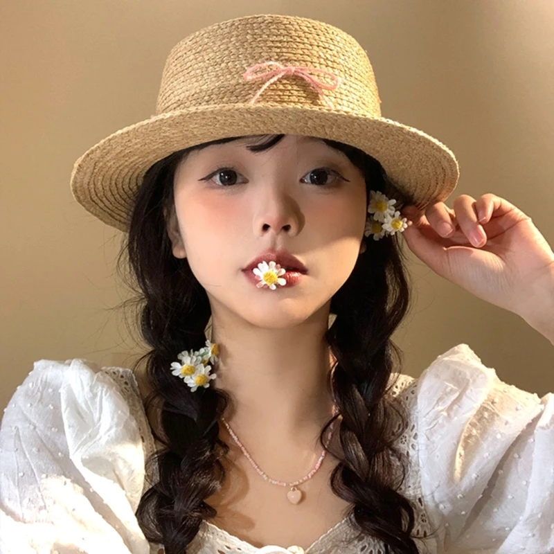 

Handwoven Straw Hat French Sun Hat for Female Breathable Summer Sun Hat Photoshoots Headdress Beach Vacation Hat