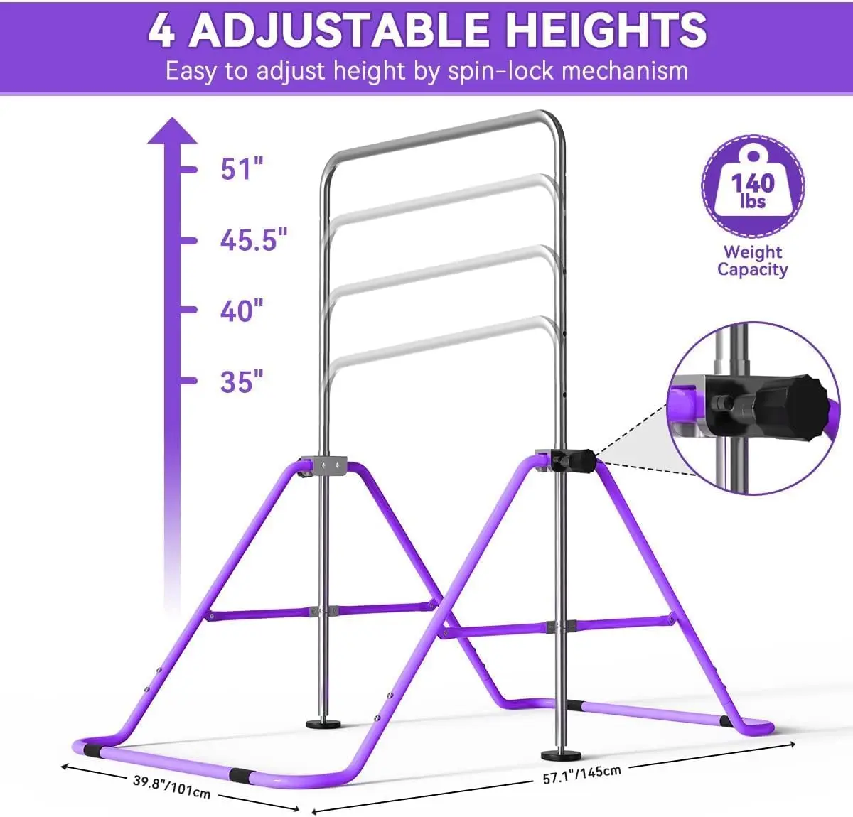 Gymnastics Bar for Kids with Rings，Adjustable Height Gymnastic Horizontal Bars,Junior Training Bar Children Folding Training Mon