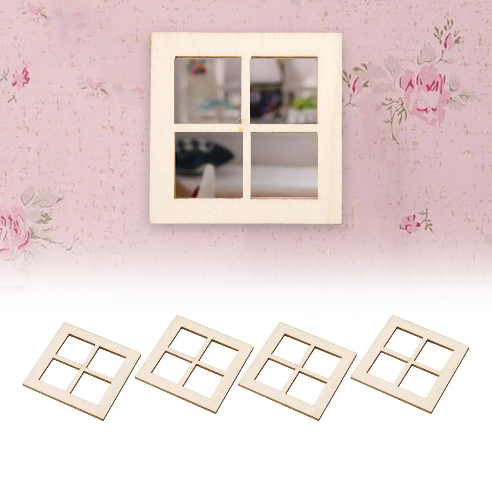 4 Pieces Mini DIY Shutters 1:12 Scale Dollhouse Furniture Woodenn Window Miniatures Woods Windows for DIY Dollhouse Decoration