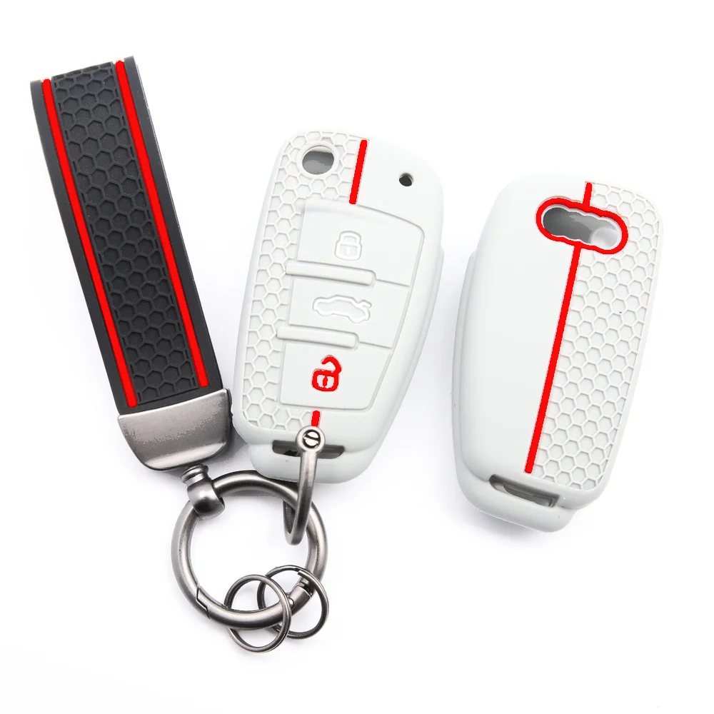 Silicone Key Cover With Chain For Audi A3 A4 A5 A6 Q5 Q7 A1 A8 Q3 TT Secure Grip Comfortable Soft Touch Precise Fit Stylish