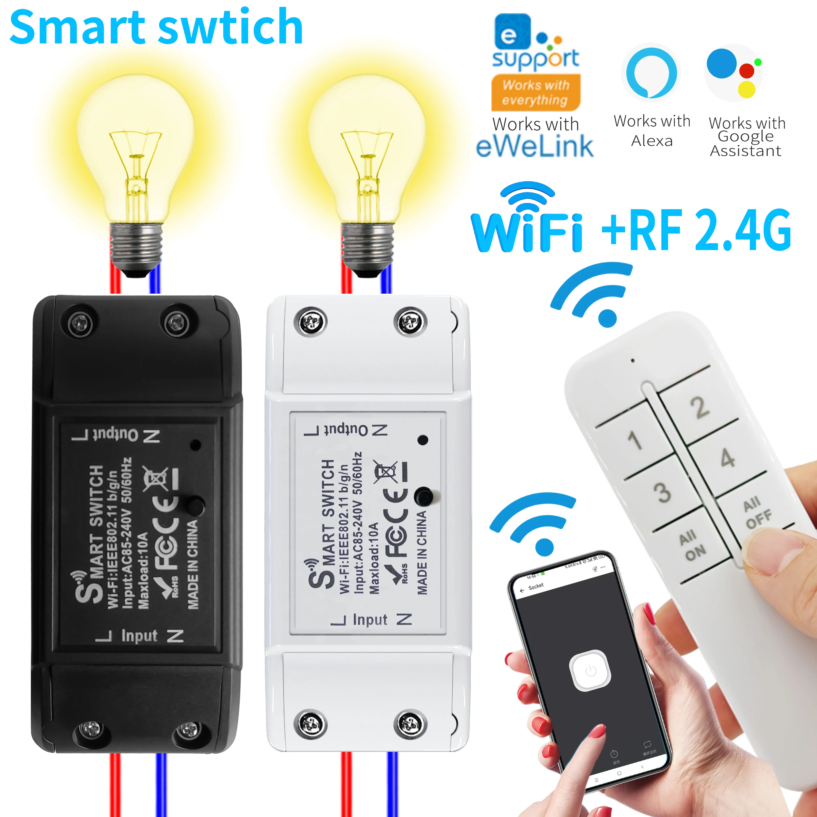 WLAN EWeLink Smart Switch Drahtloser Schalter Fernbedienungsschalter Kompatibel mit Alexa Google Home Sprachsteuerung