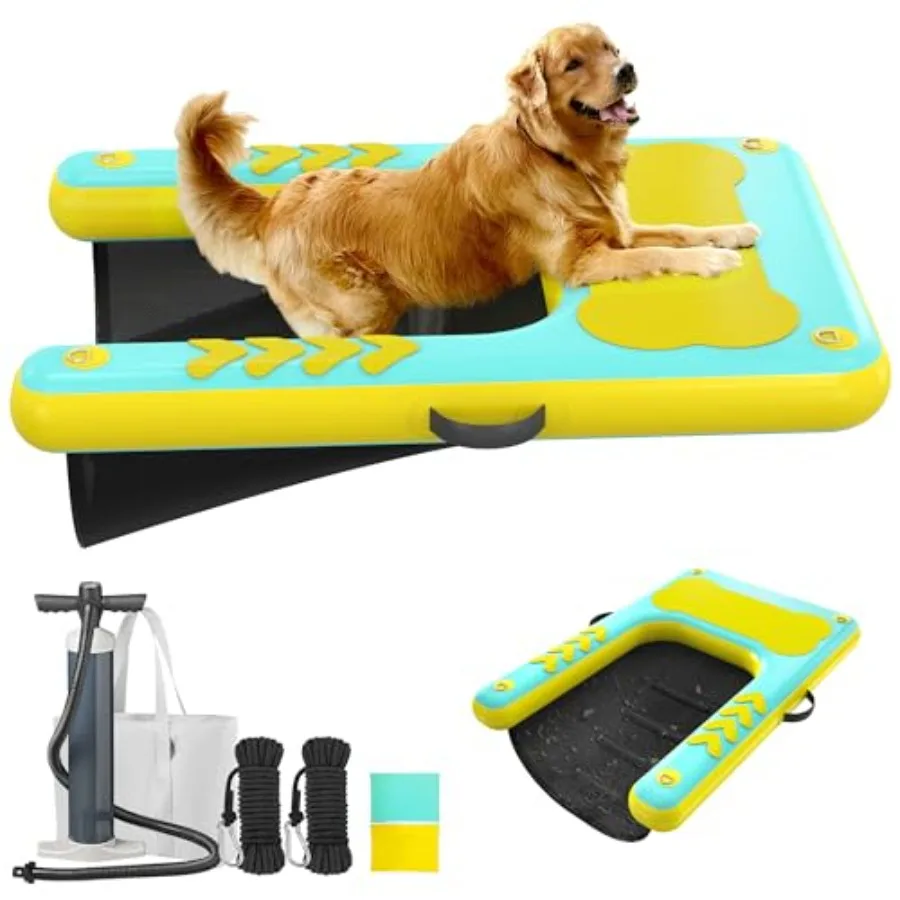 Rampa inflable para perros para lagos, muelles y piscinas - 60'' x 40'' superficie antideslizante de EVA extra grande, rampa azul con capacidad para hasta 240 libras.