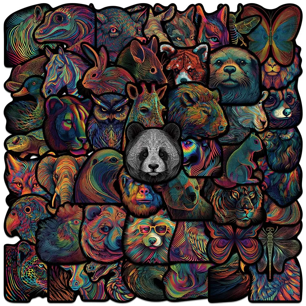 

50pcs Cool Cartoon Coloruful Line Animals Stickers Psychedelic Aesthetic Art Waterproof Graffiti Laptop Phone Luggage Decals