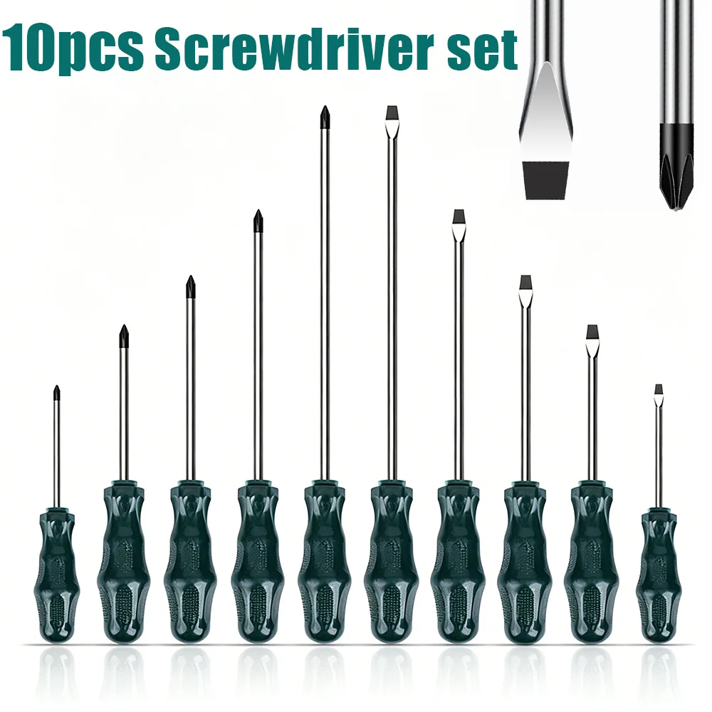 10-Piece Chrome Vanadium Steel Magnetic Screwdriver Set with Phillips and Slotted Tips, Compatible with Japanese Standard Screws