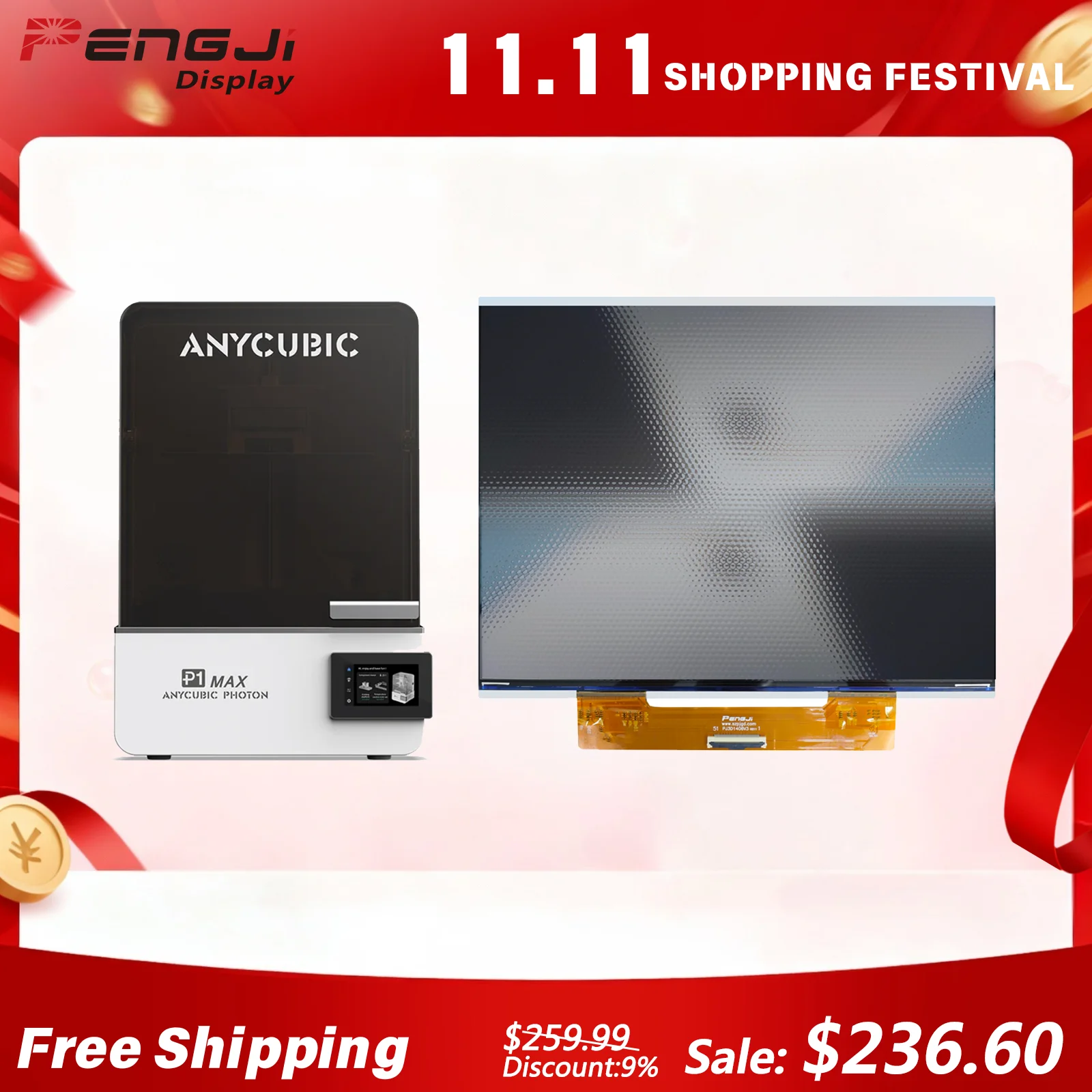 Anycubic Photon P1 Max 12K Mono LCD 14.06 Inch LCD Screen 3D Printer Accessories Display Part PJ3D1406V14