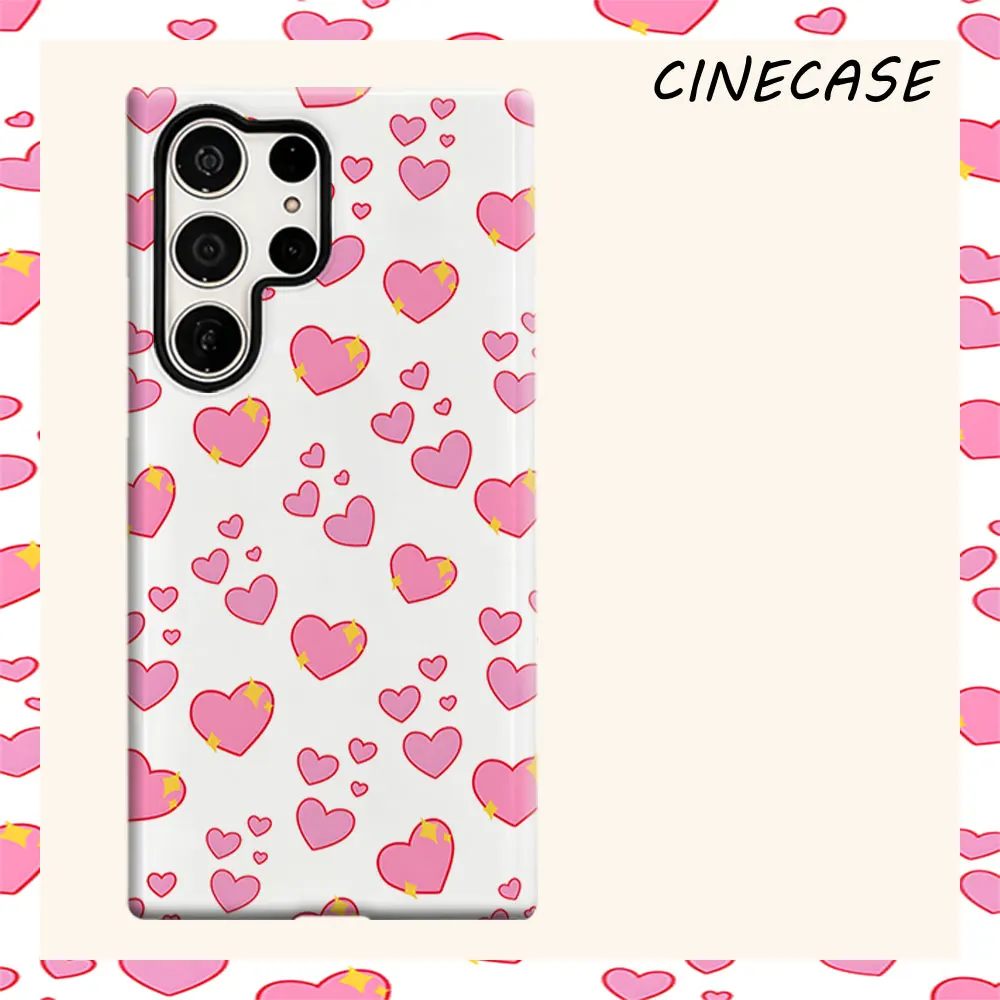 white pink hearts For Samsung Galaxy S26 S25 S24 A56 A36 Dual Layer Luxury Fashion Full Lens Protective Case