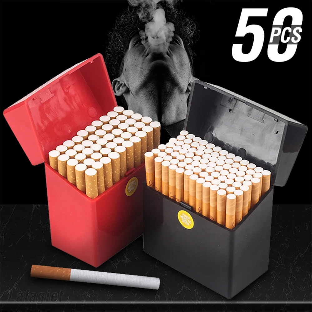 Holds 50pcs Large Capacity Cigarette Case Automatic Cigarette Maker Cigarette Tobacco Storage Box Plastic Smoking Case Mens Gift