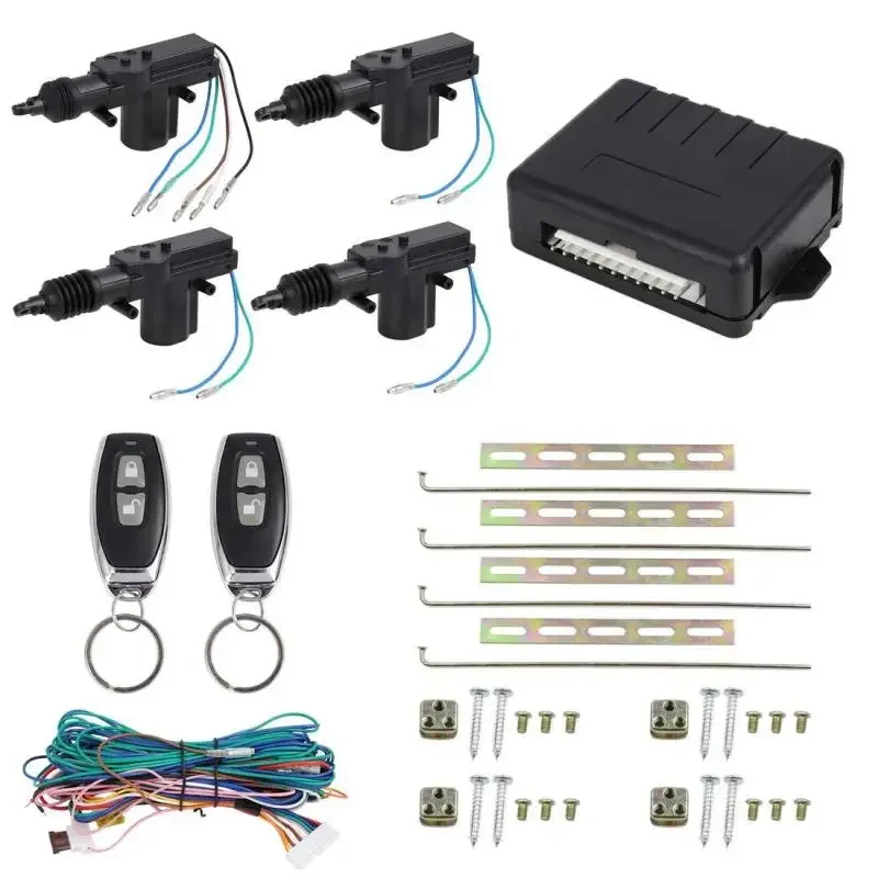 4 Doors Central Lock Locking System 12V Universal 10Pin Car Door Keyless Entry System with 2 Remote Control with Actuator 433MHz