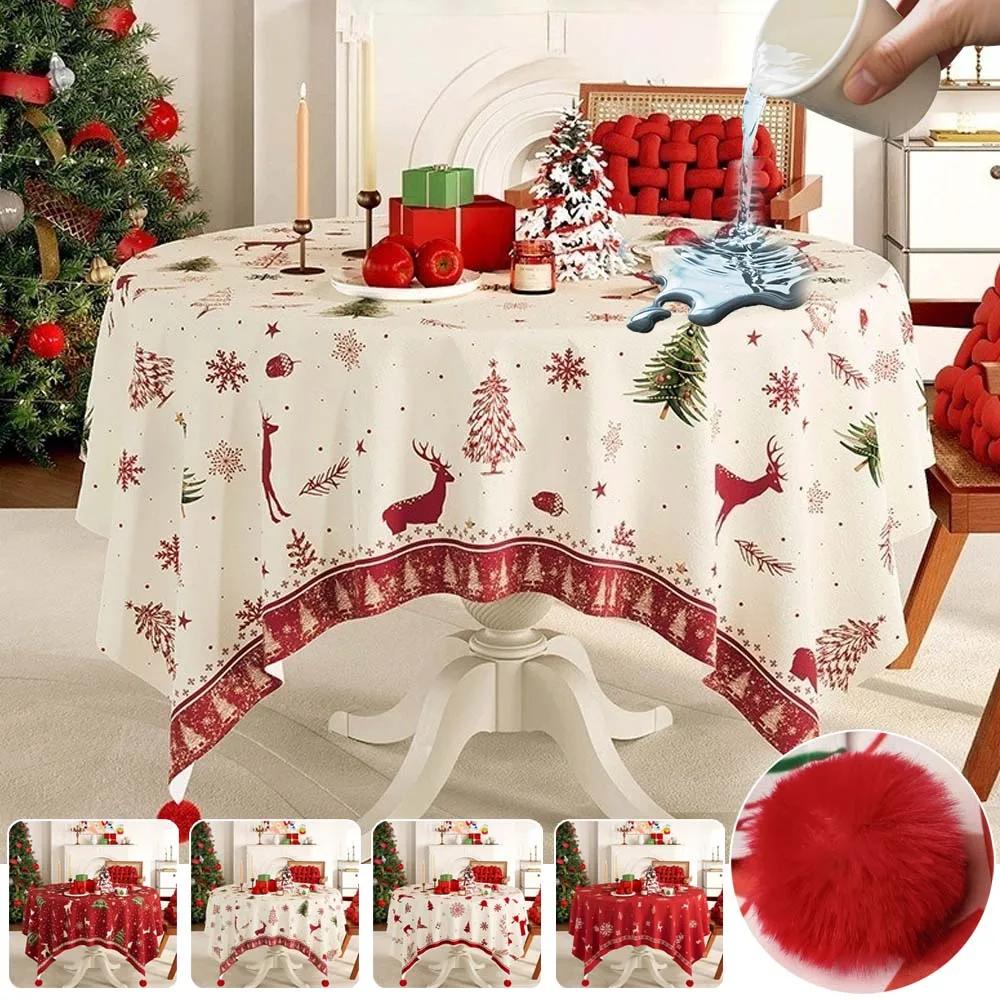 

Christmas Red Velvet Tablecloth Waterproof Table Covers for Round Table Home Desktop Xmas Decoration Mantel Navidad Новый Год