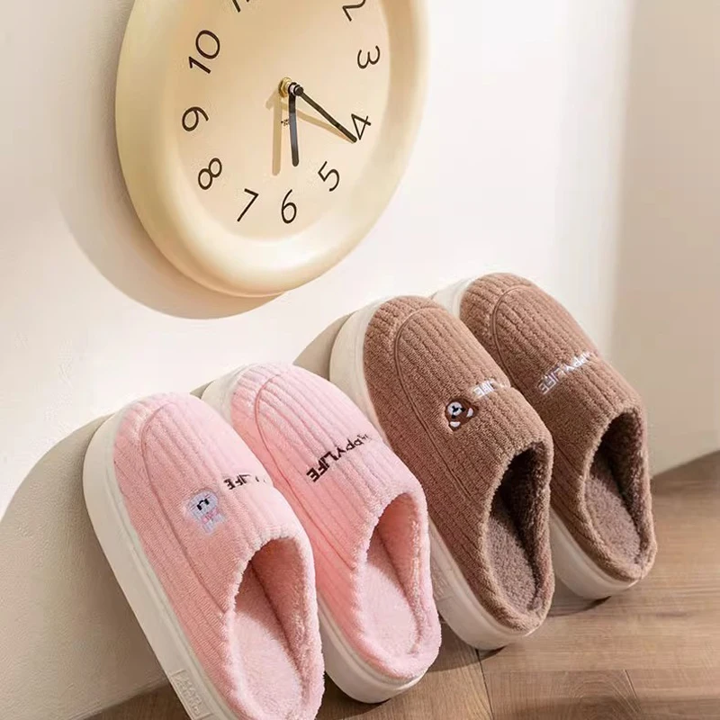 Platform Home Slippers Soft Comfortable Thick Sole Non-Slip Women Men Winter Home Slippers Warm Plush Cotton Shoe Unisex