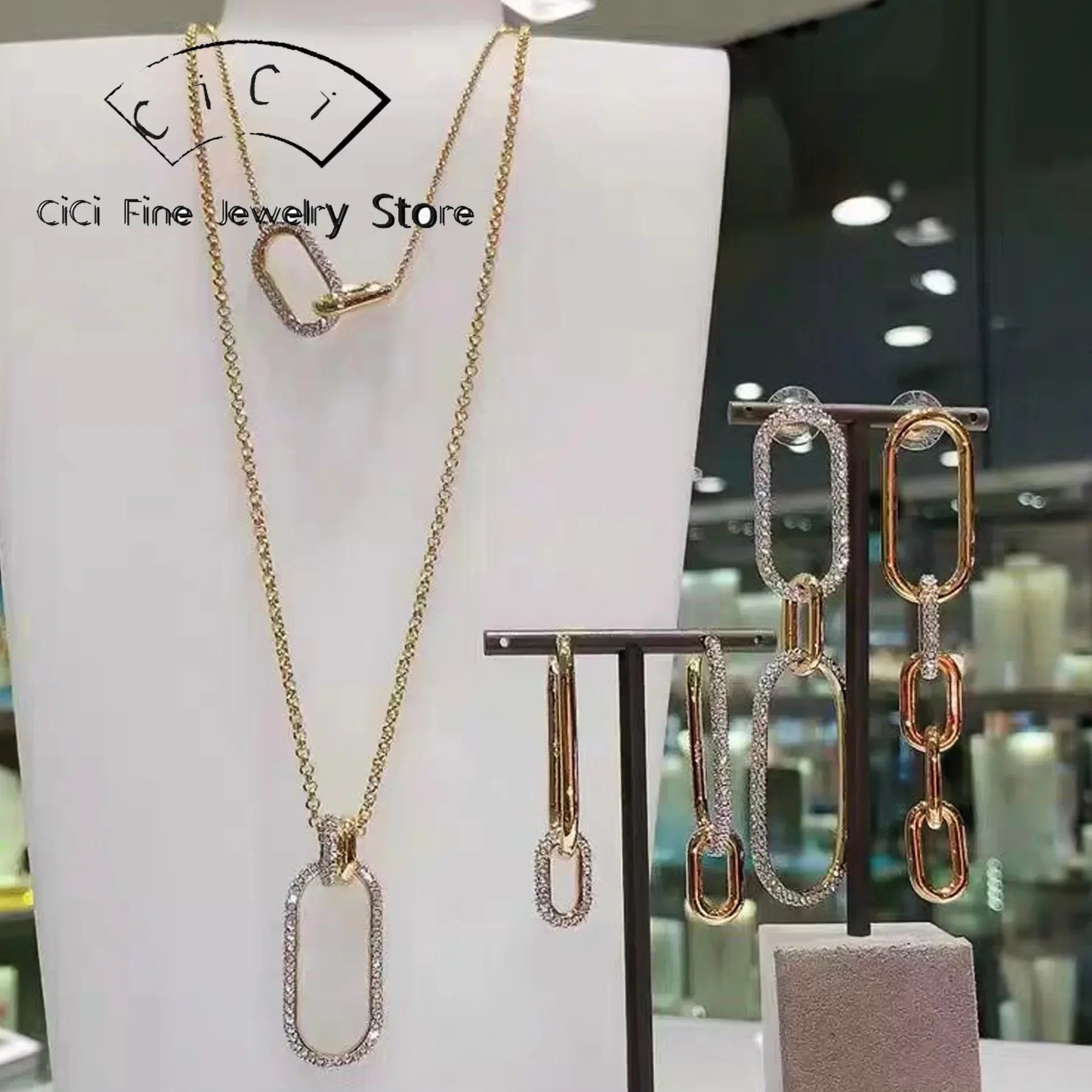 

2025 Classic Exquisite Crystal Chain Collection Jewelry Set Luxury Brand Women's Necklace Earrings Bracelet Party Accessories