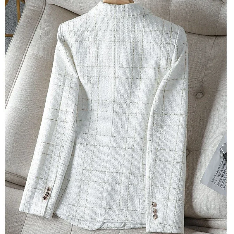 Tweed White Plaid Long-sleeved Top Jacket Women\'s Autumn and Winter New Korean Style Fashionable Elegant Loose Casual Suit ZL426