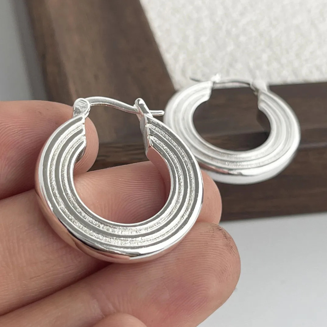 925 Sterling Silver Earrings for Women Round Strip Geometric Sexy Girl Fashion Trendy Jewelry Gift Party Wedding pendientes