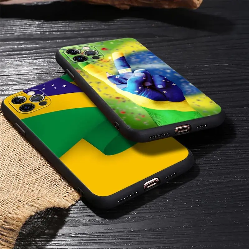 Brazil Flag Brazilian Football Funda For iphone 14 Case For iPhone 15 11 12 13 Mini 14 Pro Max XS 7 8 15 Plus SE Case Soft Cover