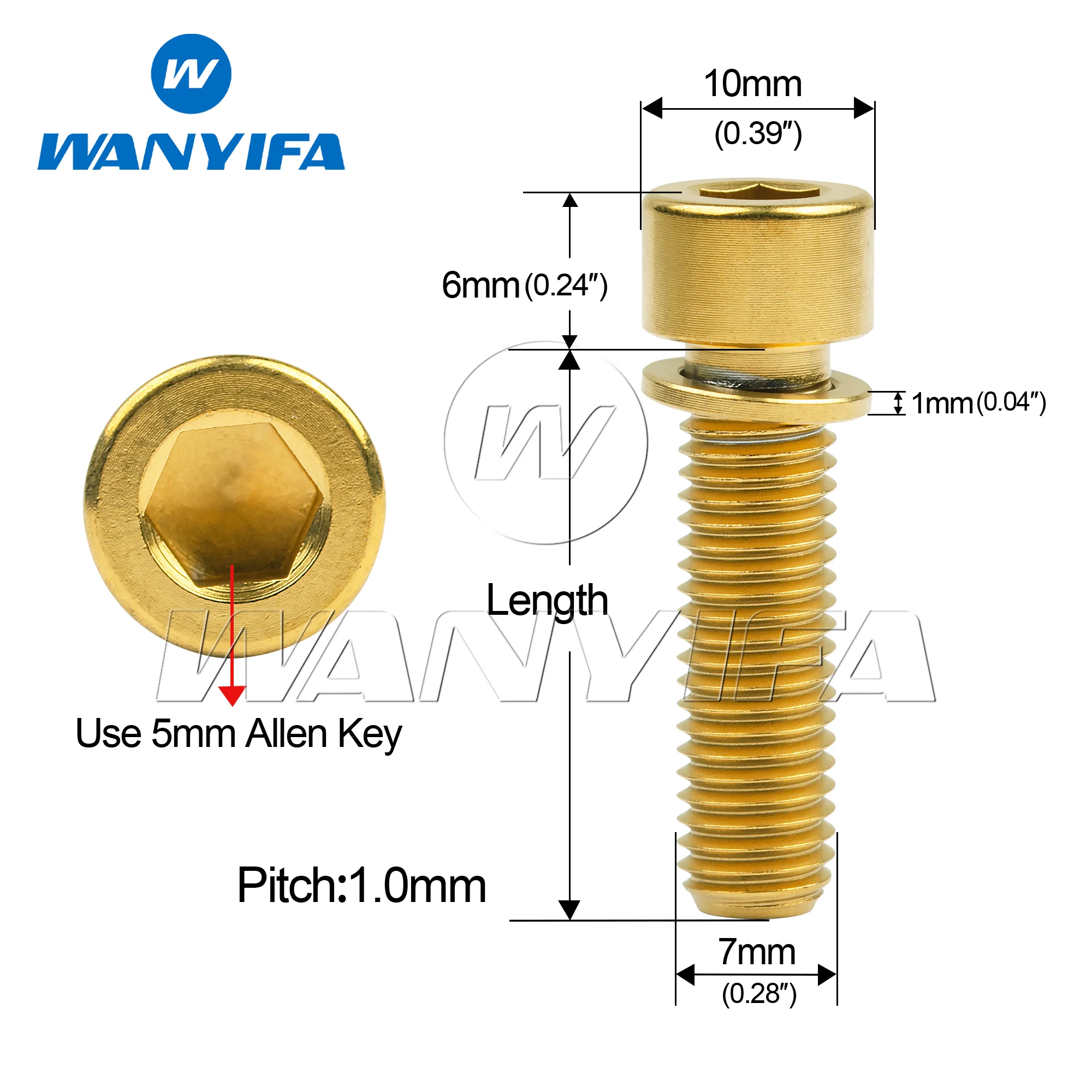 Wanyifa Titanium Bolt M7x20 25mm with Washer Hex Ti Screws for Bicycle Handlebar Stem 1pcs