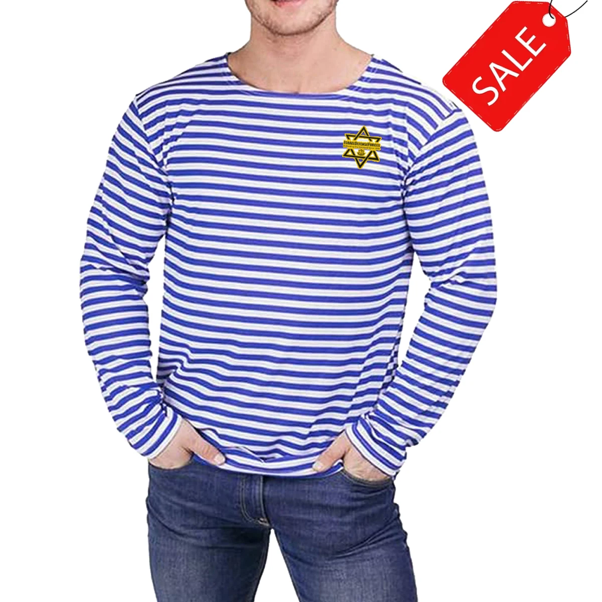 

Силы обороны Израиля, израильская футболка со значком Давида, полосатая футболка из полиэстера и хлопка с длинным рукавом, мужская рубашка в полоску моряка Breton