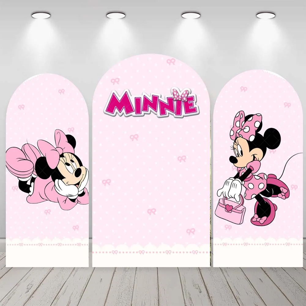 Cartoon Pink Cute Minnie Disney Mouse Baby Kids Girl Birthday Party Arch Backdrop Custom Kids Room Photo Poster Decor Background