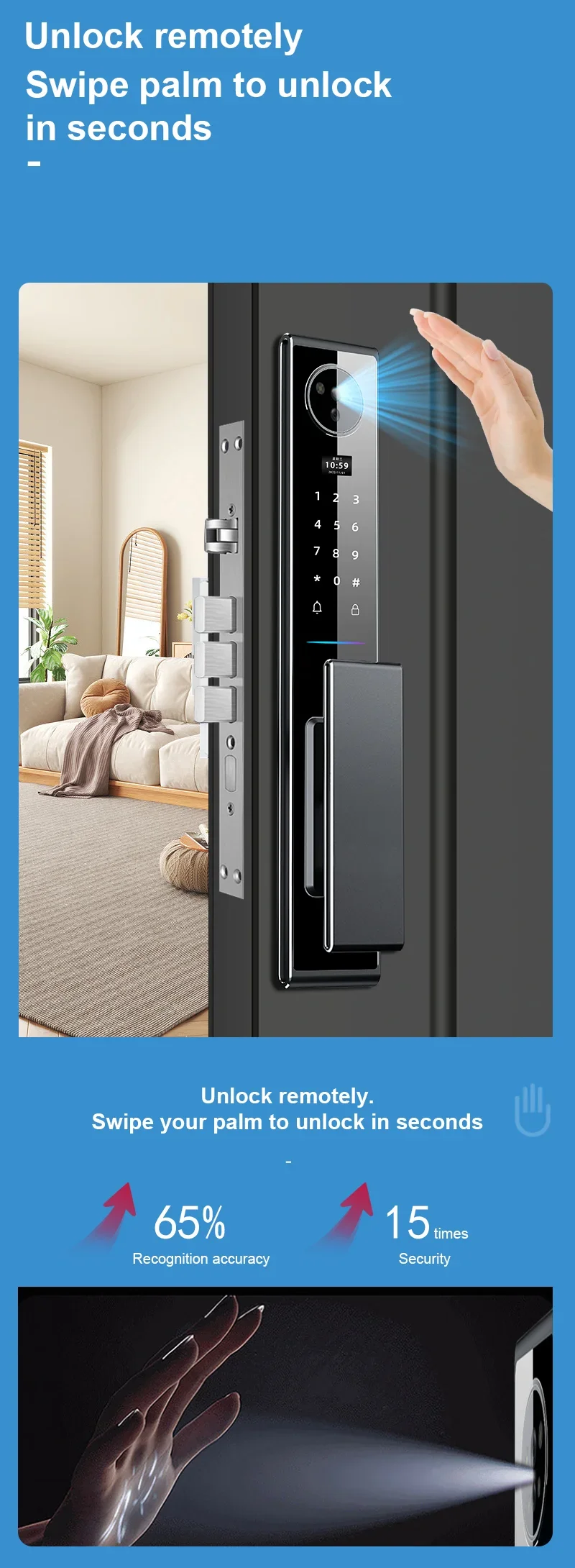 CHAFON Smart Digital Door Lock with Fingerprint Palm/face Recognition WiFi Network Cloud Data Storage Option