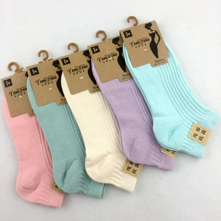 5 Pairs 100 Cotton Socks Women Men Female 1 Set Lot Color Pack Candy Color Ladies Sock Solid Color Invisible Female Sock Unisex