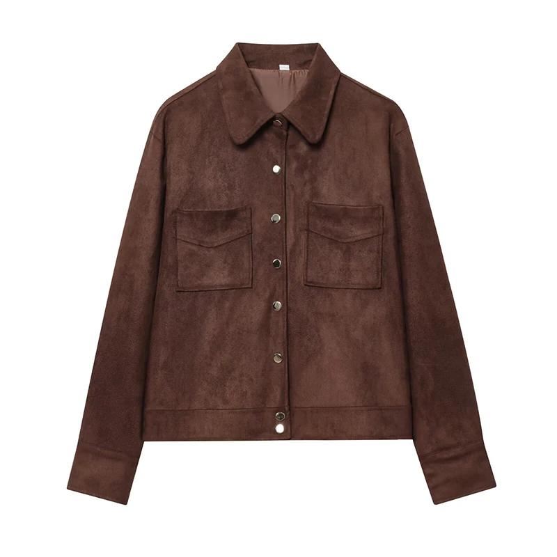

YENKYE винтажная коричневая текстурированная куртка из искусственной замши для женщин, однобортное пальто с длинными рукавами и карманами, осеннее пальто, женская уличная одежда