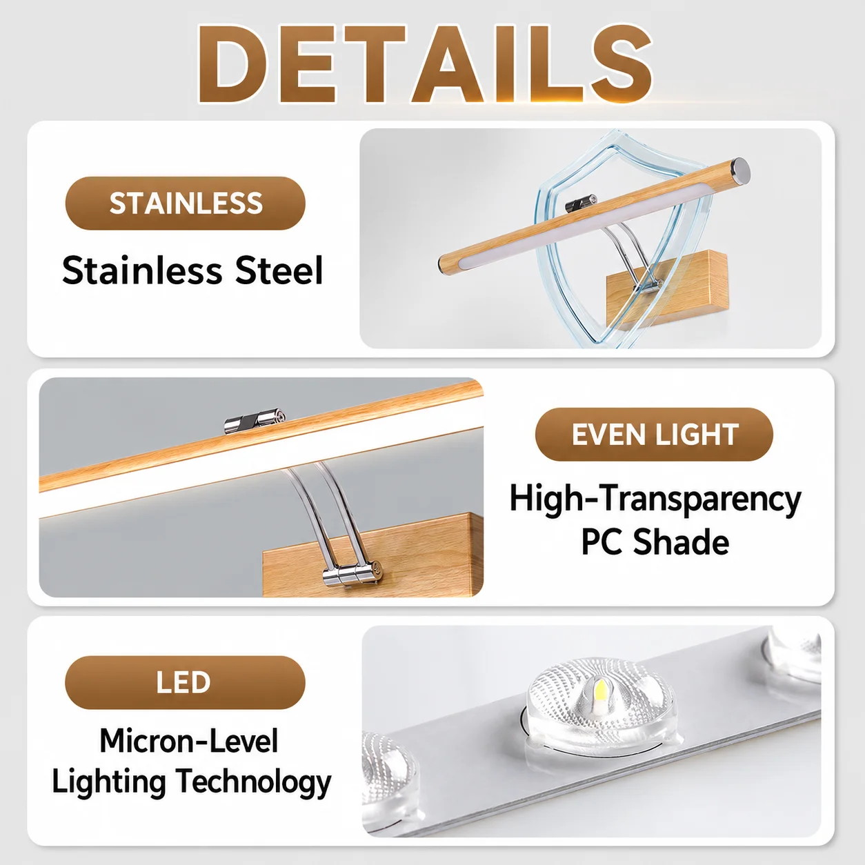 AC85-265V LED Mirror Light Wall Decor 40cm 50cm Make Up Lighting for Living Room Bathroom Three-color Memory Function Wall Sconc - view 5