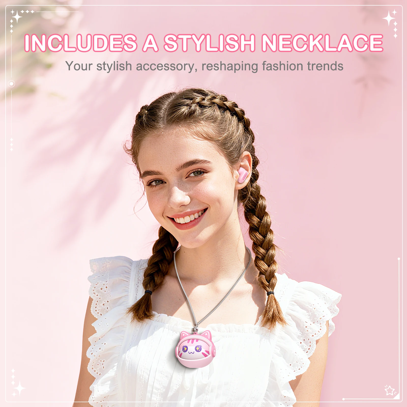 ONIKUMA TX603 Pink True Wireless Headphones - Cute Face-Swappable Charging Case, Audio-Visual Sync, Touch Control