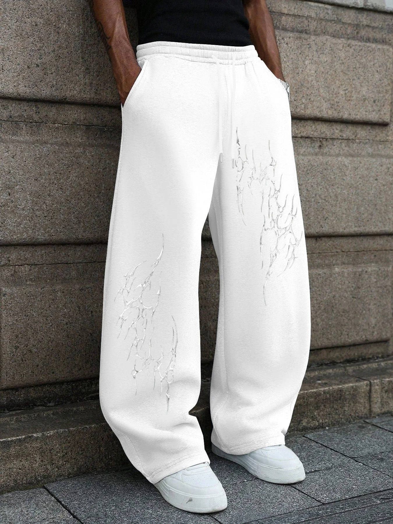 2026 Neues Modell Herren Gothic Vertikale Grafik Weite Jogginghose mit Kordelzug Lose Gerade Baggy Y2K Dark Punk Streetwear Hose. – Detail 9