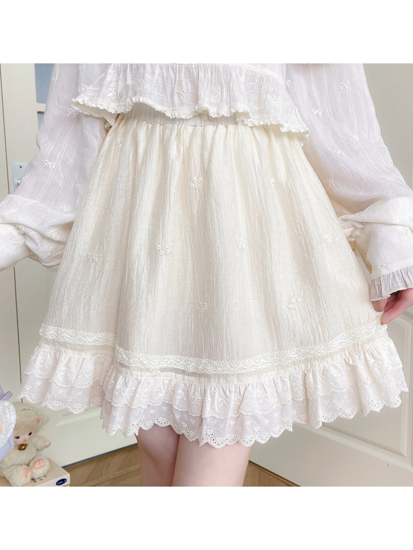 Sweet Style High Waist Lace Patchwork A-Line Skirt Women's Casual New Summer New High Waist Lace Splicing Skirts