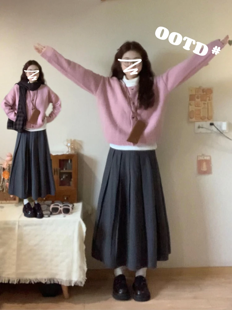 

Женская длинная юбка Ele f-length, весна 2026, новая коллекция, для миниатюрных, с завышенной талией, А-силуэт, свободный крой, в японском стиле, милая.
