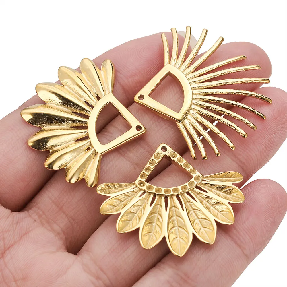 2 قطعة مروحة من الفولاذ المقاوم للصدأ على شكل حلق ساحر بوهو مطلية بالذهب قلادة موصل للقلادة DIY بها بنفسك صنع المجوهرات الملحقات