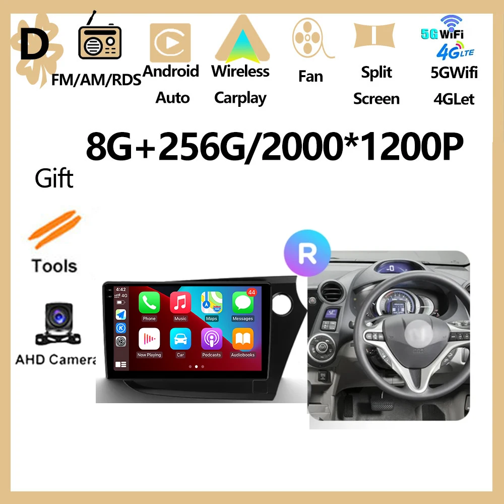 Android 16 autoradio multimediaspeler GPS navigatie stereo voor Honda Insight 2 LHD RHD 2009 - 2014, inclusief Carplay Auto