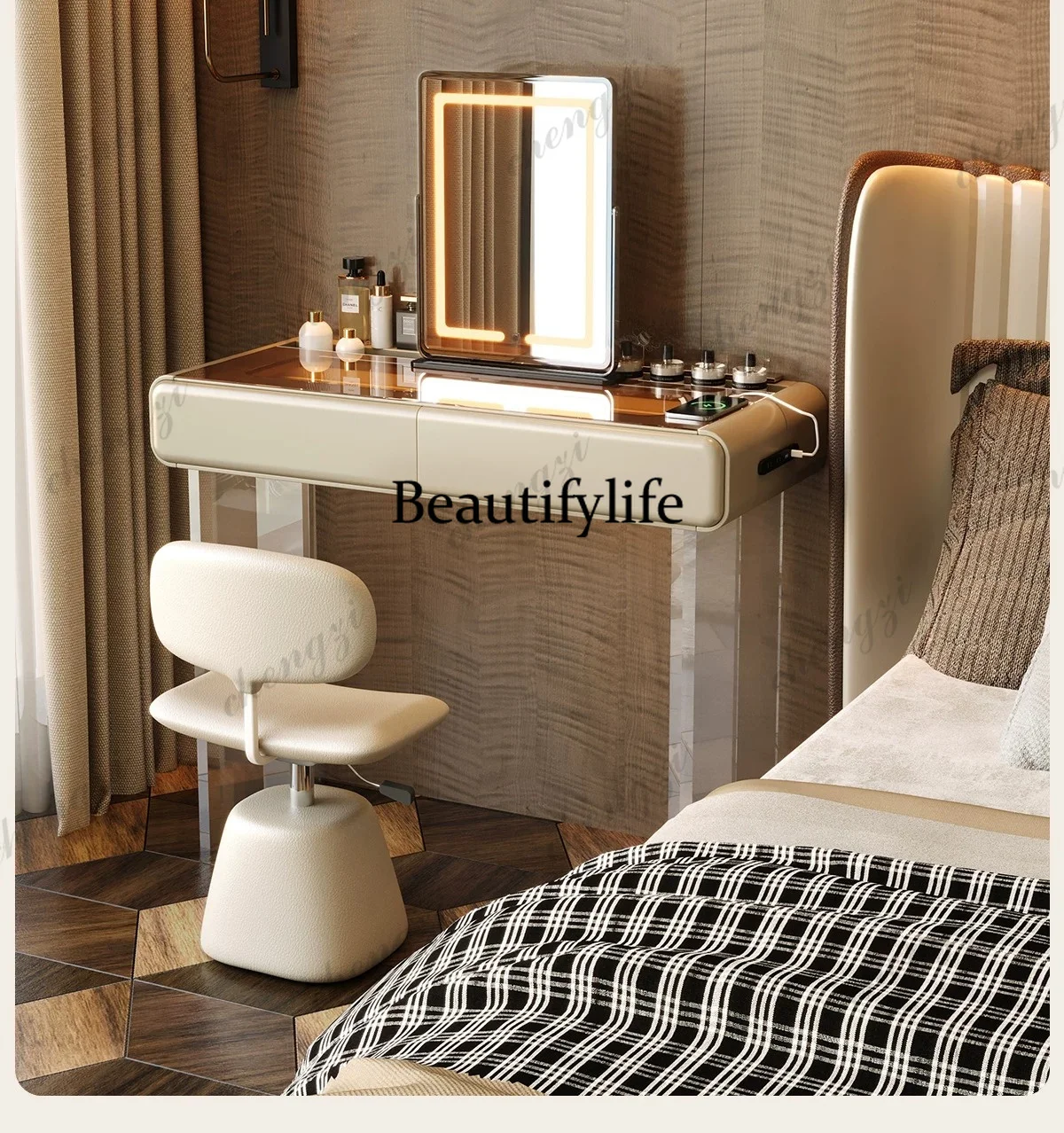 Light luxury, high-end baked lacquer solid wood vanity table, dressing table, jewelry cabinet, new arrival
