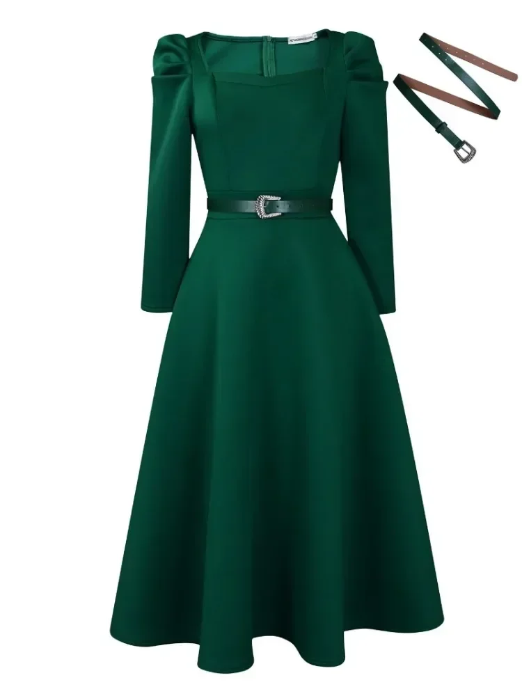 2024 Herbst stilvolle Frauen Abend Party Kleid lange Puff ärmel elegante plissierte A-Linie Kleider Geburtstag Hochzeit feiern Roben neu