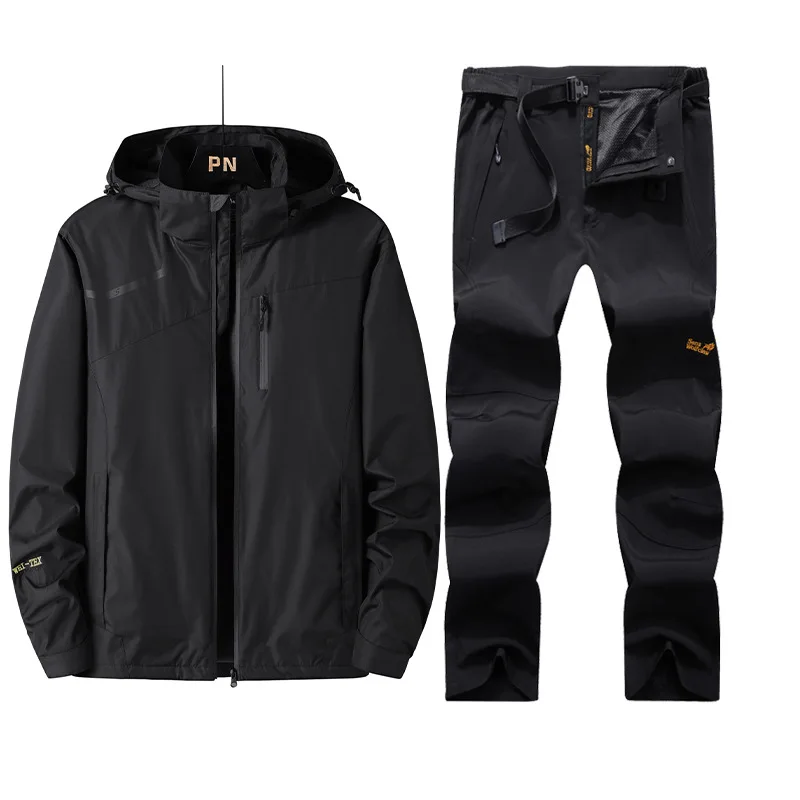 

Outdoor Waterproof Windbreaker Jacket Pants Suit Men Spring Autumn Hiking Camping Fishing Windproof Raincoat Trekking Set