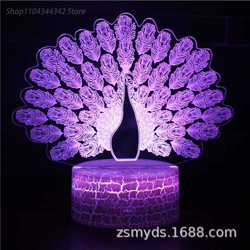 3D Acrylic Creative Peacock Night Light Living Room Bedhead Creative Parent Child Toy Gift Display Light USB Atmosphere Light