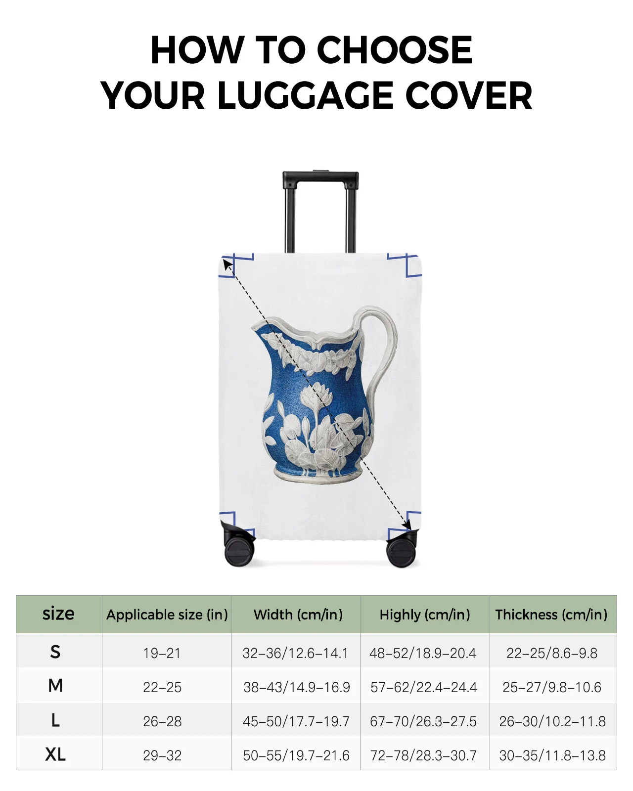 Vintage Blue And White Porcelain Chinese Style Luggage Cover Stretch Baggage Dust Cover for 18-32 Inch Travel Suitcase Case