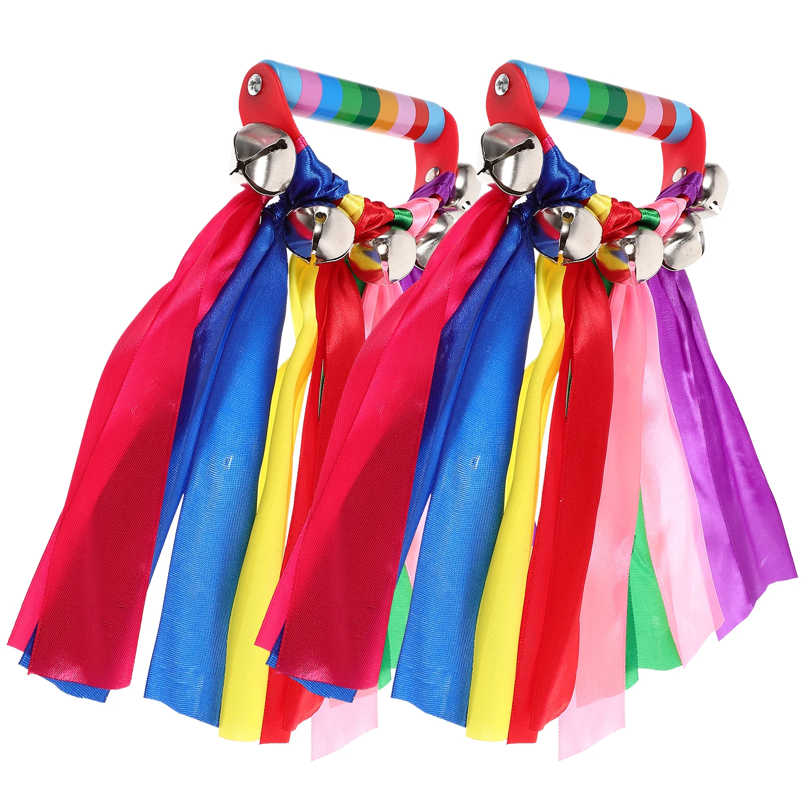 

2pcs Colorful Ribbon Tambourine 25cm Plastic Handle Kids Toys Gymnastics Props Percussion Instrument Dance Accessories Musical