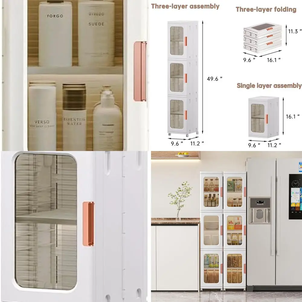 

Slimline White Bathroom Storage Cabinet with 3-Tier Adjustable Shelves and Door