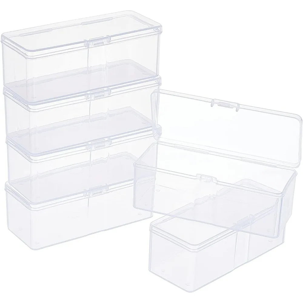 8 Packs Small Clear Plastic Beads Storage Containers Box with Hinged Lid 4x1.7x1.4'' for Storage of Small Items, Crafts, Jewelry