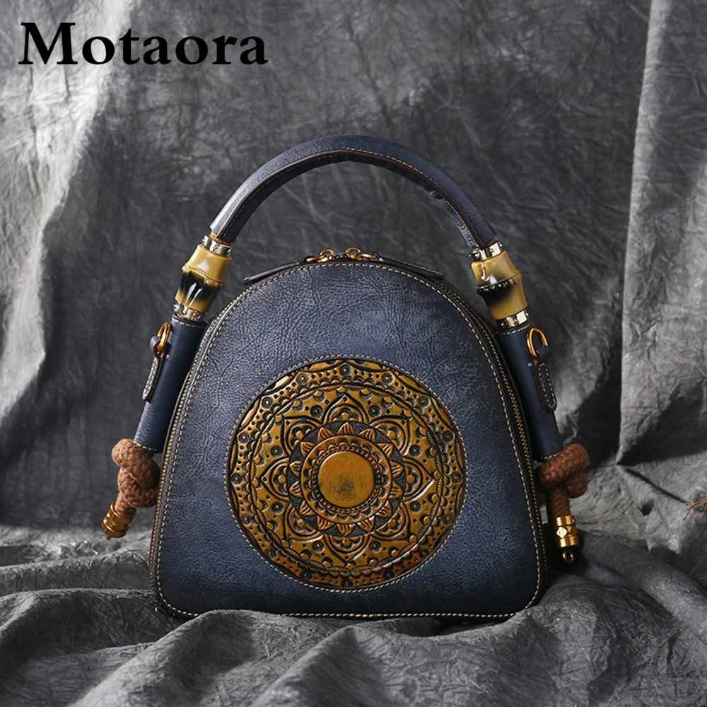 MOTAORA Luxury Handmade Embossed Women Crossbody Bag 2024 New Retro Genuine Leather Shell Bag Ladies Chinese Style Shoulder Bags