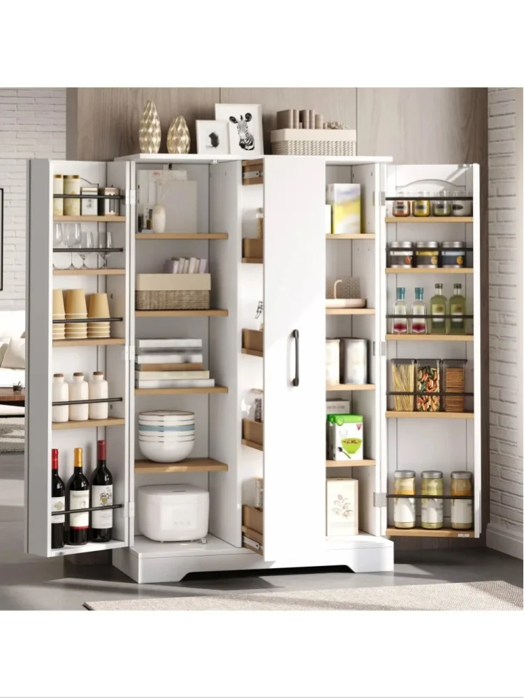 Küchenschrank mit Gewürzregal, Großer Doppeltürschrank mit 4-stufigen Verstellbaren Regalen, Moderner Freistehender Küchenorganizer, 120 × 78 × 35 cm