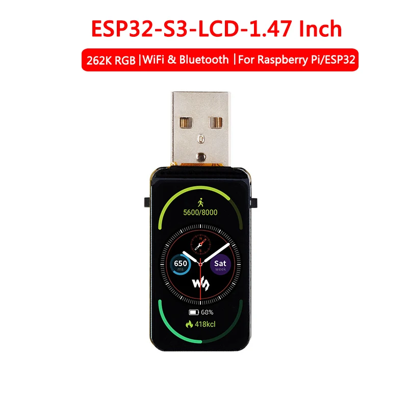 ESP32-S3 1.47inch Display Development Board 262K Color Up to 240MHz Frequency Support WiFi&BT for Raspberry Pi Pico Arduino STM3