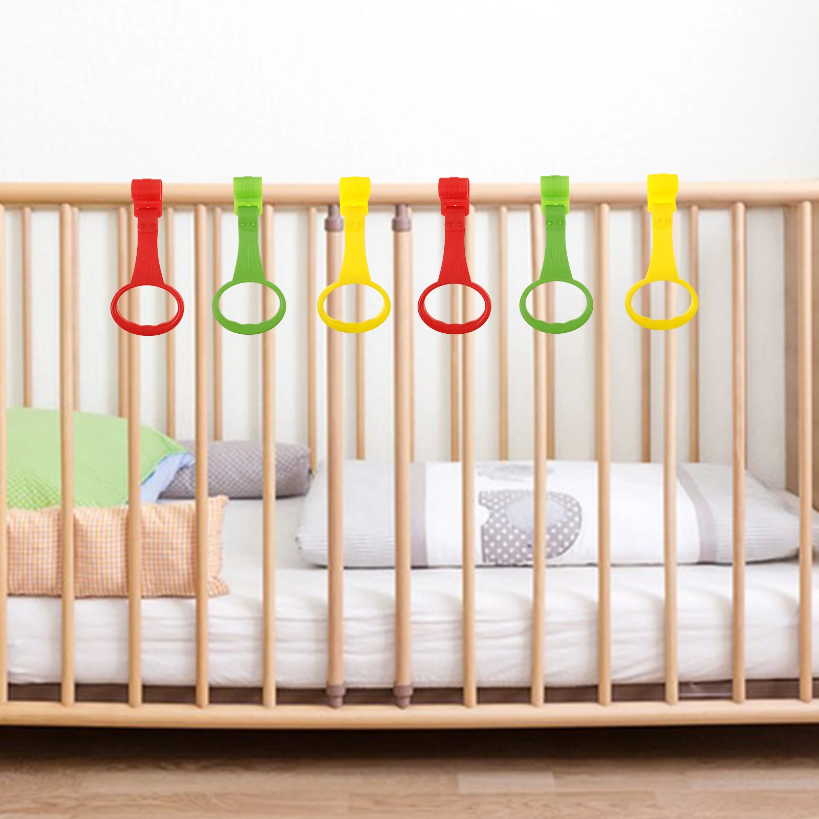 

6pcs Crib Pull Up Rings Infant Standing Hoop Toddler Hand Pull Ring Tool Motor Skills Assistant Cot