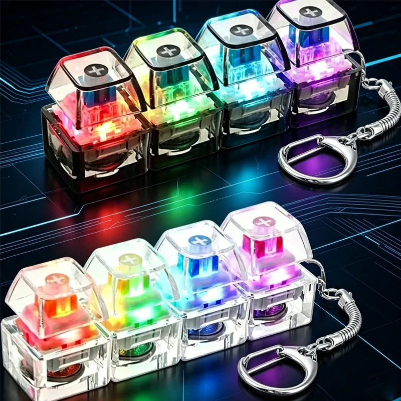 LED// Keyboard Keychain Fidget Toy Crystal Clicker Sensory Toy for Stress Relief Keyboard Keychain Fidget Gadget for Adults Kid