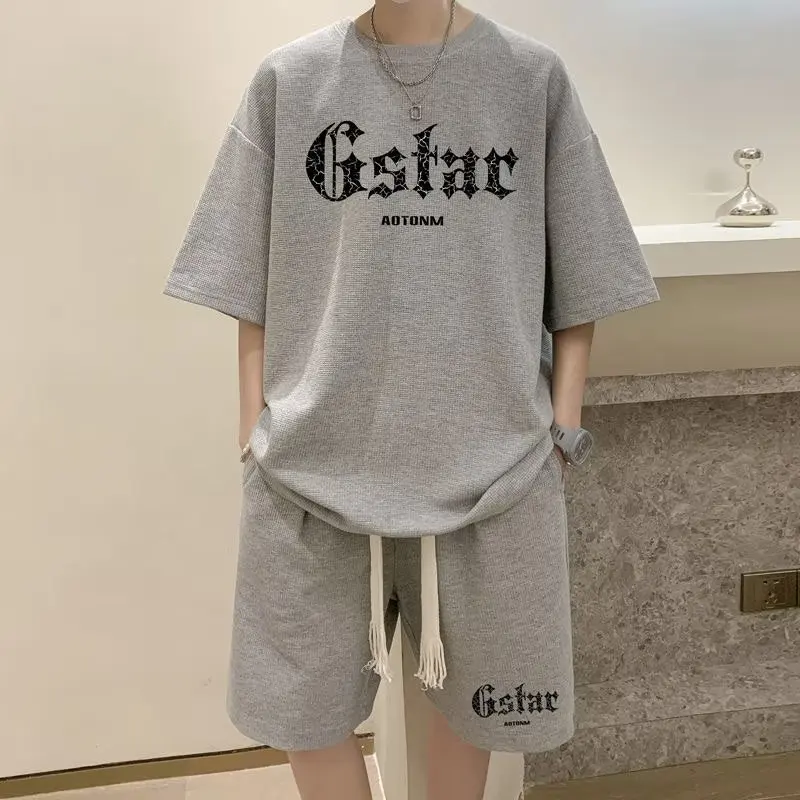 Korean Fashion Men Short Sets Hip Hop Casual Short Suit Gstar T Shirts Men Clothing 2 Piece Set Men Summer Tracksuit Men 2023