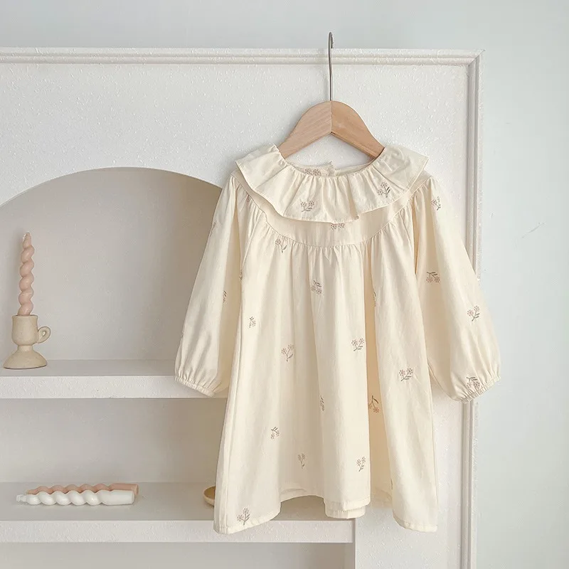 

Детское платье в корейском стиле для девочек, с вышивкой, с длинным рукавом, цельное, в стиле «сестры»