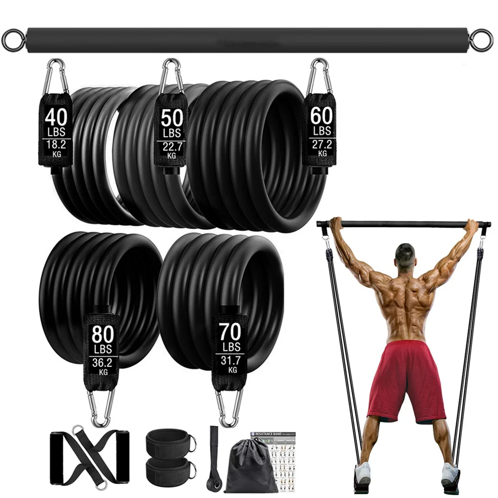 300lb Fitness Booty Resistance Elastic Band Workout for Training Home Exercise Sport Gym Dumbbell Harness Set Expander Equipment